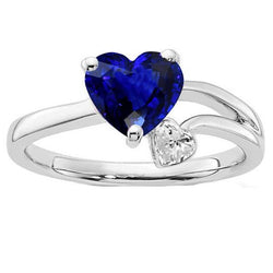 2 pietre diamante anello cuore profondo blu zaffiro gambo diviso 2.25 carati