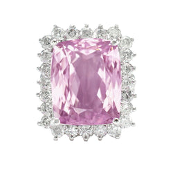 21 carati rosa Kunzite con anello di diamanti Halo oro bianco 14K