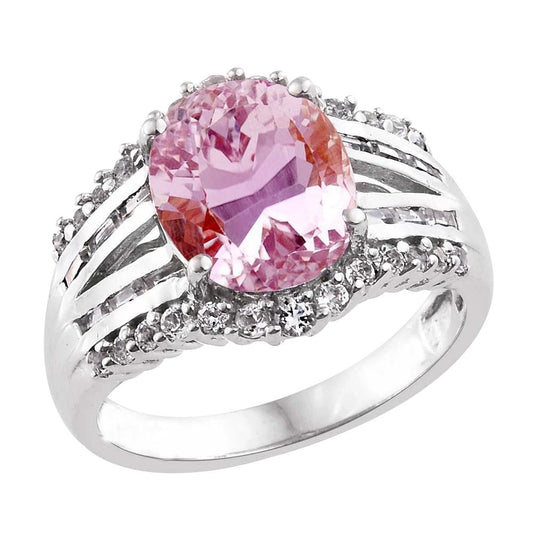 21.85 carati Solitario Con Accento Kunzite E Diamanti Anello Oro Bianco - harrychadent.it