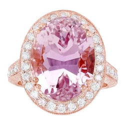 22,50 carati Kunzite rosa con anello di diamanti Nuovo oro rosa 14K