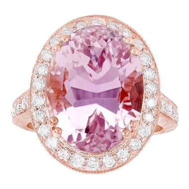 22,50 carati Kunzite rosa con anello di diamanti Nuovo oro rosa 14K - harrychadent.it