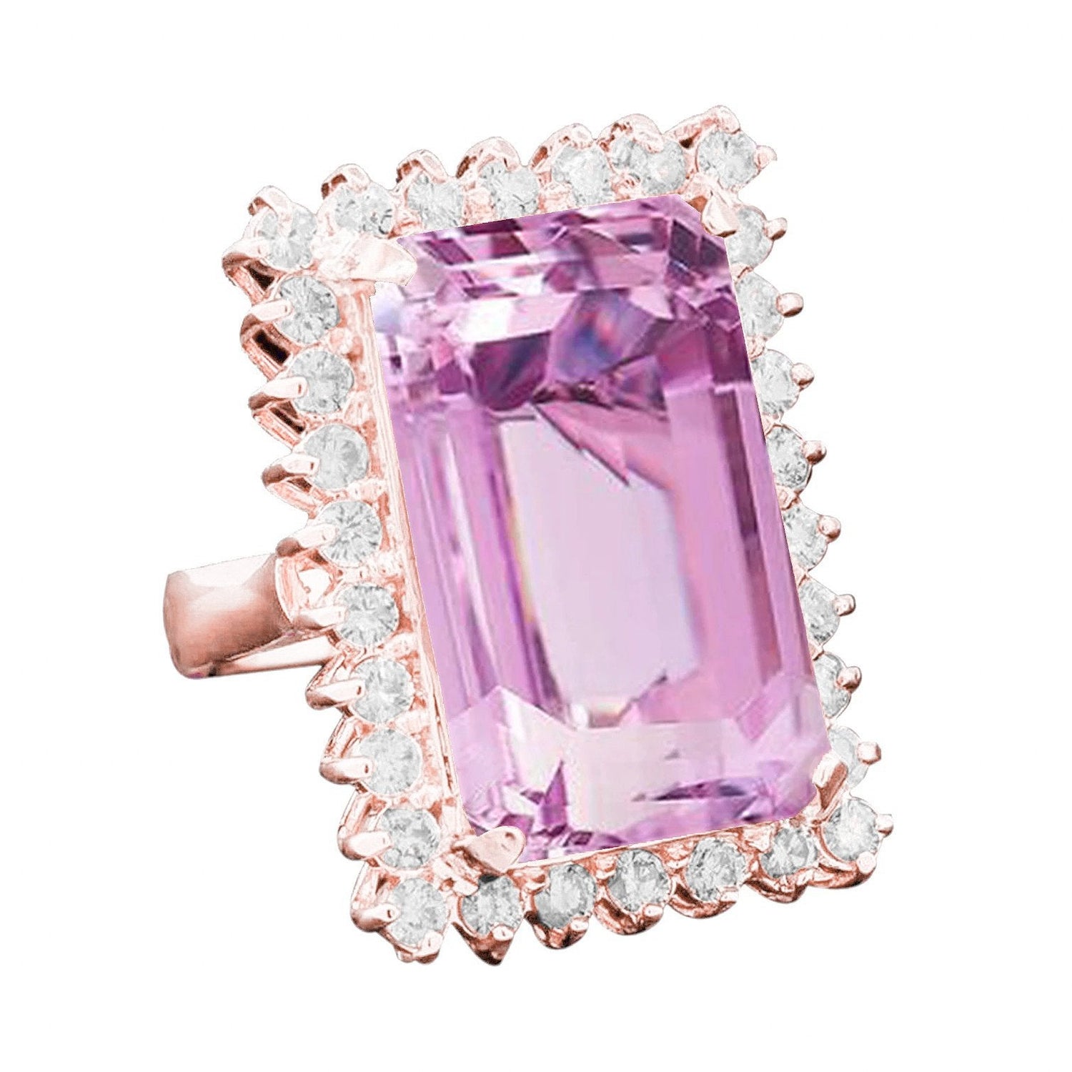 24 Carati Kunzite Con Diamanti Anello Prong In Oro Rosa 14K - harrychadent.it