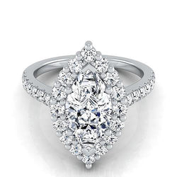 2,50 carati Marquise & Round Halo Diamond e gioielli ad anello in oro bianco 14K