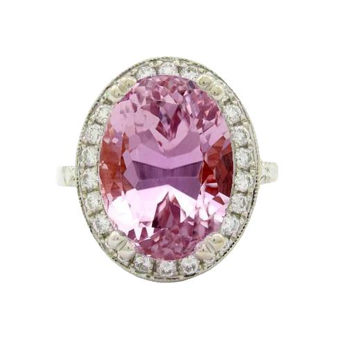 26 carati rosa Kunzite Halo diamanti anello griffe in oro bianco 14K - harrychadent.it