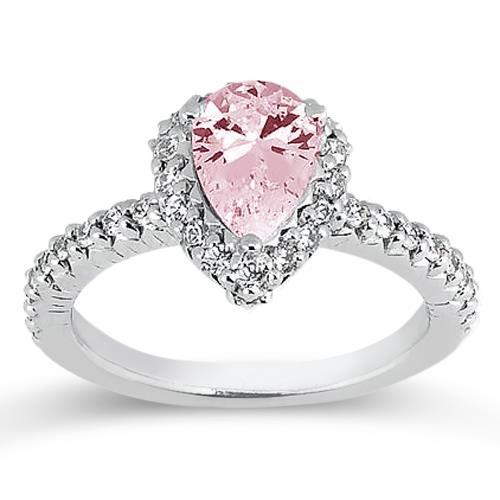 2,81 carati. Anello con gemma di pera rosa zaffiro centrale Halo oro 14K - harrychadent.it