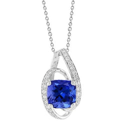2.50 Carati Tanzanite Con Diamanti Collana Pendente Oro Bianco 14K