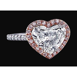 2.50 carati cuore centro diamante anello Halo bicolore oro 14 carati gioielli