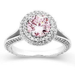 2.88 carati. Pietra preziosa per anello di fidanzamento con zaffiro rosa rotondo stile Halo