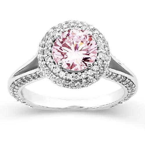 2.88 carati. Pietra preziosa per anello di fidanzamento con zaffiro rosa rotondo stile Halo - harrychadent.it