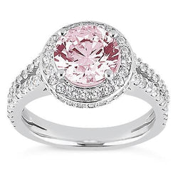 2.91 carati Halo rosa zaffiro solitario con accenti anello di fidanzamento