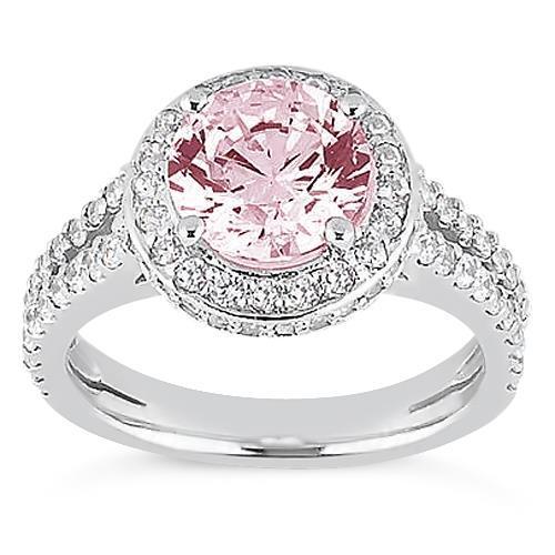 2.91 carati Halo rosa zaffiro solitario con accenti anello di fidanzamento - harrychadent.it