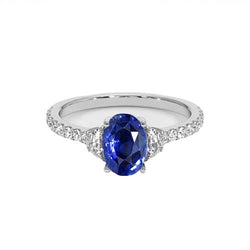 3 Anello Stile Pietra Ovale Blu Zaffiro 6.75 Carati Autentico Oro Bianco