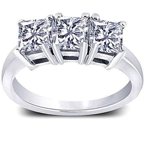 3 Carati Princess Diamonds Anello di fidanzamento con tre pietre in oro bianco 14K - harrychadent.it