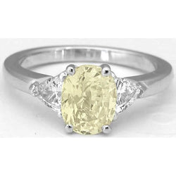 3 Pietre 4.50 Ct. Anello Ovale Zaffiro Giallo E Diamanti Oro Bianco