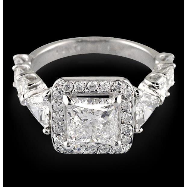 3 carati Princess Center Halo Anello con diamanti in oro bianco massiccio 14K - harrychadent.it