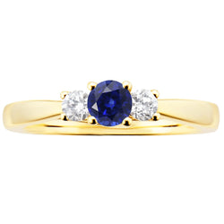 3 carati rotondo diamante zaffiro anello 3 pietre con gambo conico in oro giallo