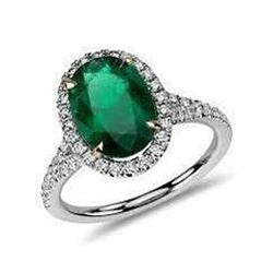 3 carati taglio ovale verde smeraldo con anello di diamanti in oro bianco 14k