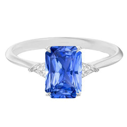 3 pietre blu zaffiro anello gioielli piccoli trilioni di diamanti 2.75 carati