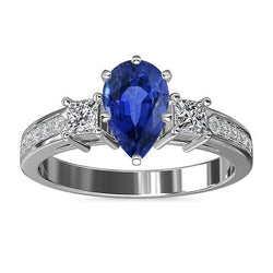 3 pietre blu zaffiro anello principessa e accento rotondo diamante 3.50 carati