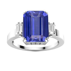3 pietre blu zaffiro smeraldo anello 3 carati bar set diamanti baguette