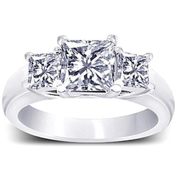 3 pietre diamante principessa diamante anello di fidanzamento oro bianco 1.81 carati