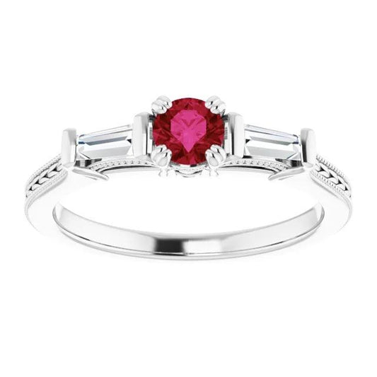 3 pietre diamante rubino anello stile vintage 2 carati Milgrain gioielli - harrychadent.it