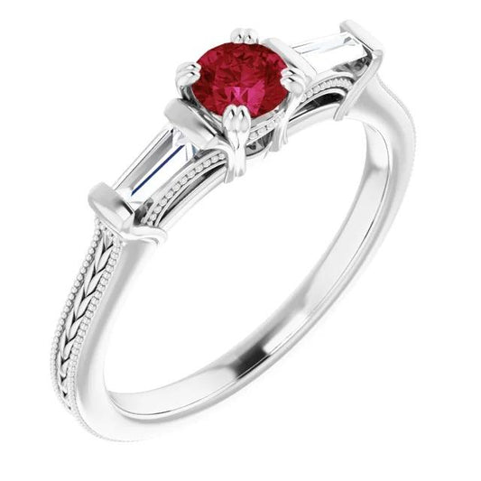 3 pietre diamante rubino anello stile vintage 2 carati Milgrain gioielli - harrychadent.it