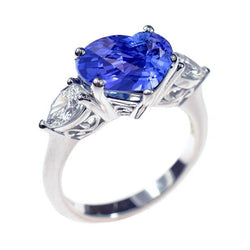 3 pietre pera diamante e cuore blu zaffiro anello 3 carati gioielli in oro