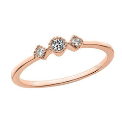 3 pietre principessa e anello rotondo con diamanti taglio miniera oro rosa 1 carato