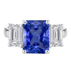 3 pietre smeraldo diamante anello oro blu zaffiro radiante 4.50 carati
