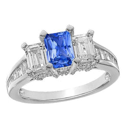 3 pietre smeraldo diamante blu zaffiro anello canale impostato accenti 3 carati