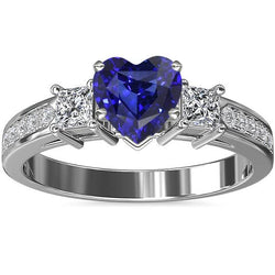 3 pietre stile cuore zaffiro anello principessa e diamanti rotondi 3 carati
