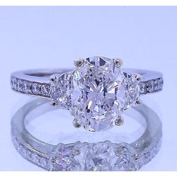 3,50 carati ovale diamante anniversario anello 3 pietra stile oro bianco 14K
