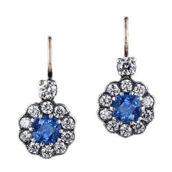 3,50 ct. Gioielli con pietre preziose di diamanti con orecchini a goccia con zaffiro blu