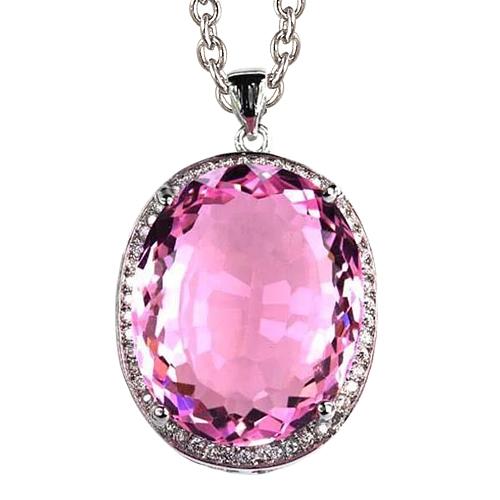 35.50 carati ovale rosa kunzite con ciondolo collana in oro con diamanti - harrychadent.it