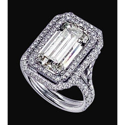3.01 Ct. Anello di fidanzamento con diamanti reali Halo Emerald Center