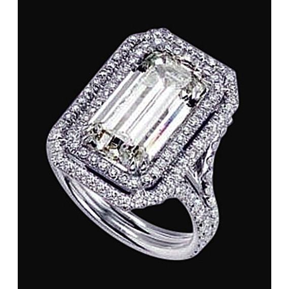 3.01 Ct. Anello di fidanzamento con diamanti reali Halo Emerald Center - harrychadent.it