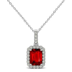 3.30 carati rosso rubino taglio smeraldo con ciondolo diamante oro 14k