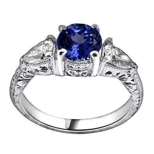 3.50 carati anello rotondo tanzanite e trilioni di diamanti gioielli in 3 pietre - harrychadent.it