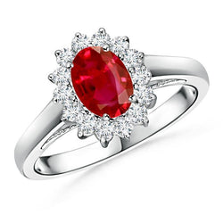 3.50 carati rosso rubino ovale con diamante anello nuziale oro bianco 14k