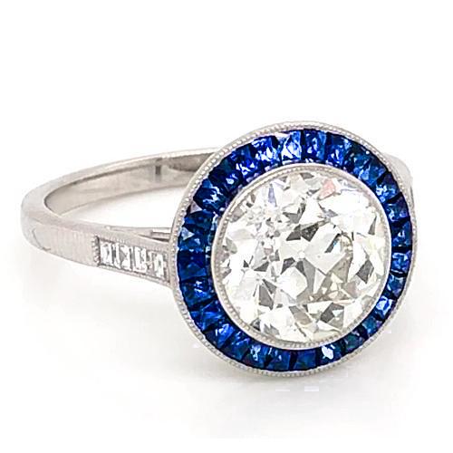 3.50 carati. zaffiro blu. anello di diamanti. vecchio minatore. oro bianco 14k - harrychadent.it