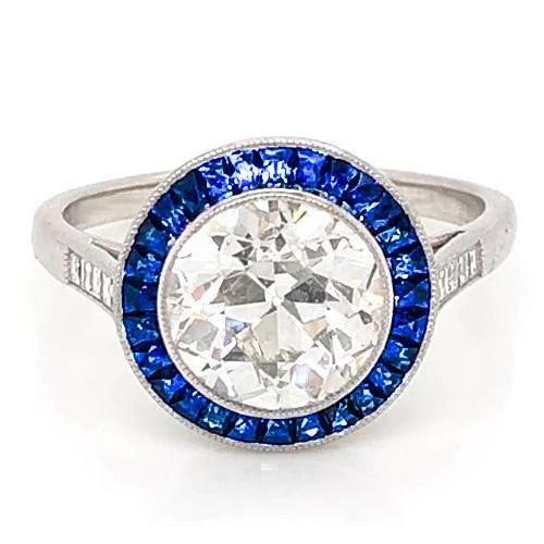 3.50 carati. zaffiro blu. anello di diamanti. vecchio minatore. oro bianco 14k - harrychadent.it