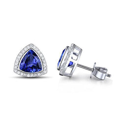 3.56 Carati Trilioni di Tanzanite Con Diamanti Orecchini a Lobo Oro Bianco