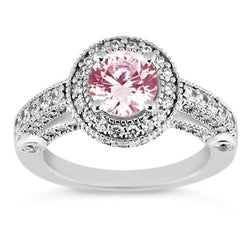 3.71 carati Halo rosa zaffiro solitario con accenti anello di fidanzamento