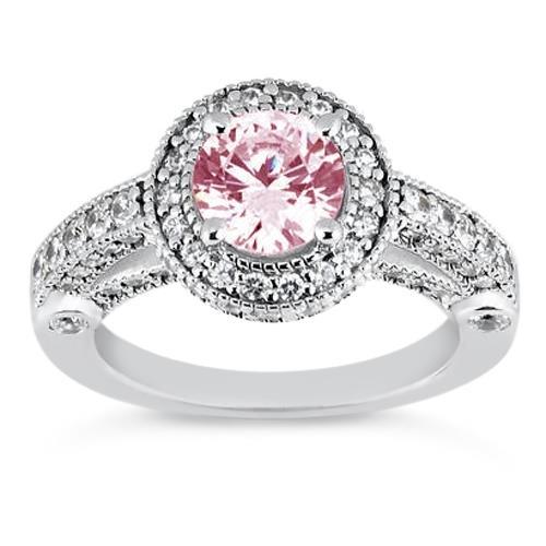 3.71 carati Halo rosa zaffiro solitario con accenti anello di fidanzamento - harrychadent.it