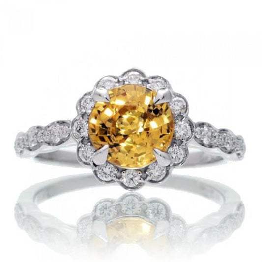 4 carati rotondo zaffiro giallo diamante anello gioielli in oro bianco - harrychadent.it