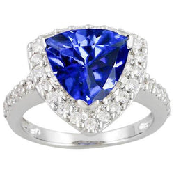 4,45 ct. Trilioni di anelli di diamanti con zaffiro dello Sri Lanka e accenti solitari