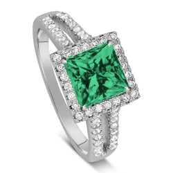 4,75 Ct. Princess Cut verde smeraldo diamante anello WG 14K gioielli