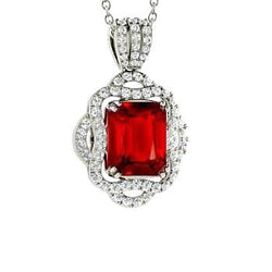 4,80 carati rosso rubino con diamanti collana pendente oro bianco 14k