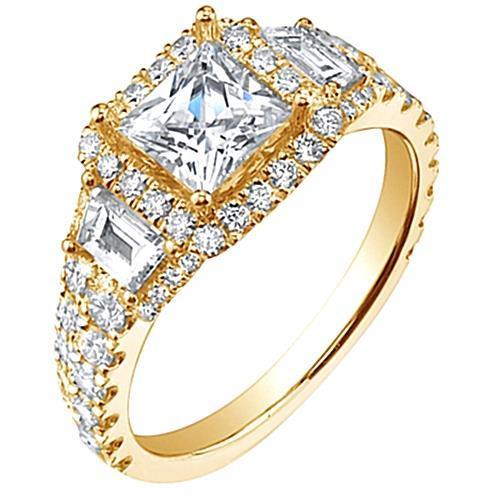 4.46 carati. Anello stile tre pietre con diamanti Oro giallo 14K - harrychadent.it